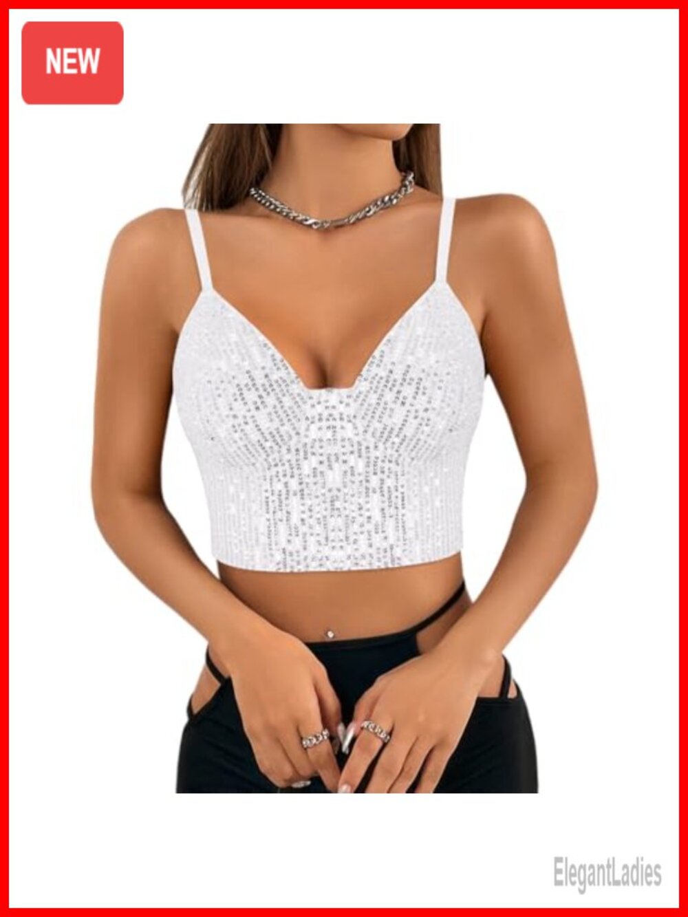 Sequin Crop Top Spaghetti Strap Backless Party Tank Top Sleeveless